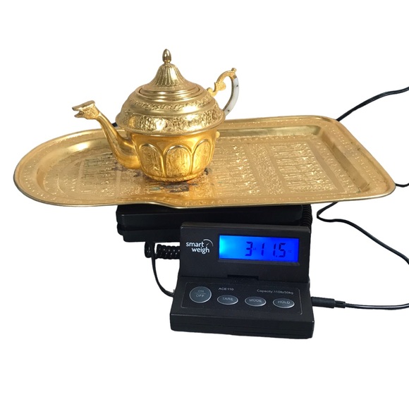 2 Piece Set Turkish Samovar Gold Plated Tea Coffee Ornate Engraving Tray and Pot - Picture 15 of 16